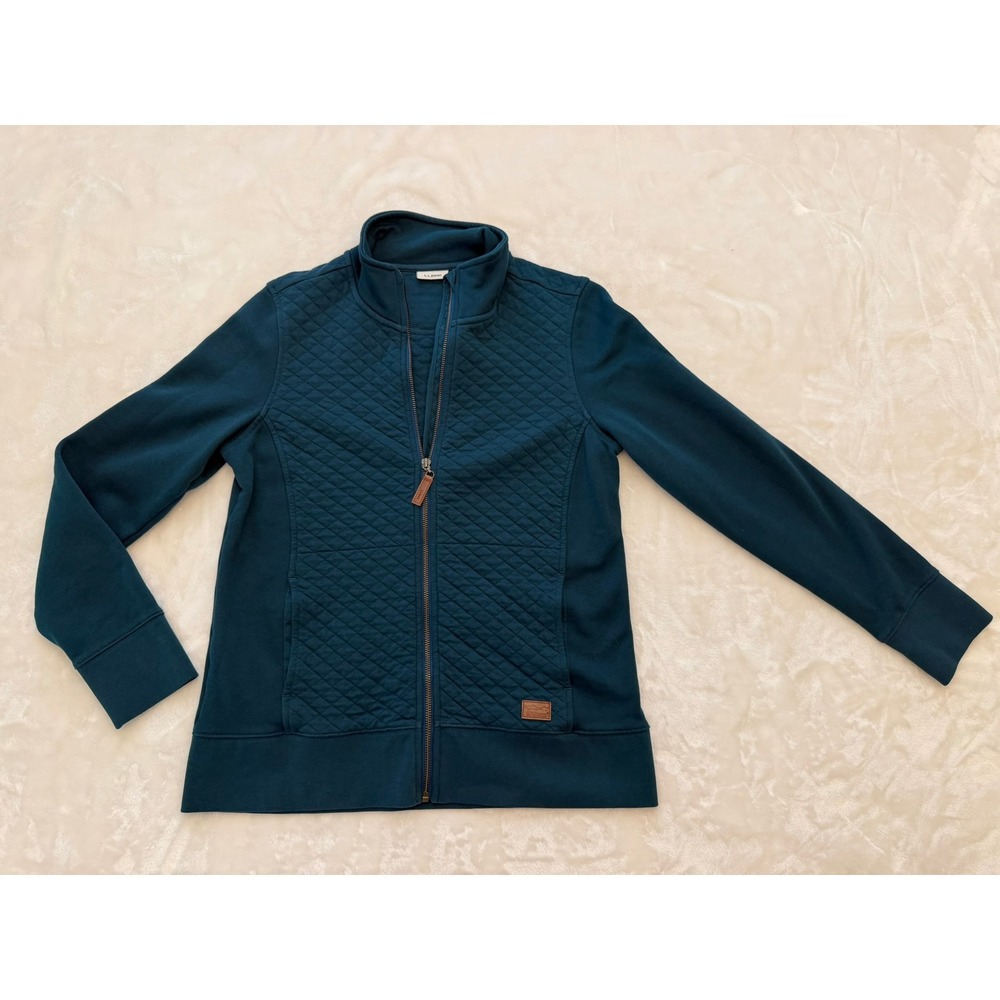 L.L.Bean Green Fleece Lined Quilted Full Zip Sweatshirt Womens Size Small